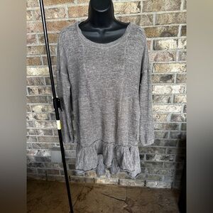 Free People Women Sweater SP Alpaca Wool Linen Ruffle Hem Hooded Boho